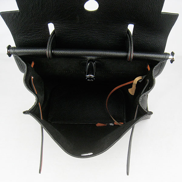 7A Replica Hermes Black/Orange Kelly 32cm Togo Leather Bag 60667